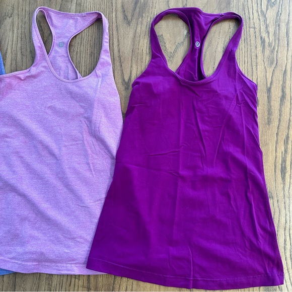 Lululemon Tank Bundle of Three Pink Purple Workout Tops Athletic Approx Sz 4 - 6 - Picture 3 of 7